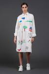 Shop_Samant Chauhan_White Cotton Collared Tiny Hands Art Shirt Dress _at_Aza_Fashions