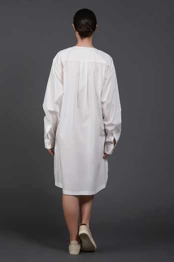 Shop_Samant Chauhan_White Cotton Round Neck Forest Canopy Shirt Dress _at_Aza_Fashions