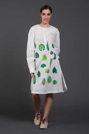 Samant Chauhan_White Cotton Round Neck Forest Canopy Shirt Dress _Online_at_Aza_Fashions
