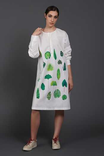 Buy_Samant Chauhan_White Cotton Round Neck Forest Canopy Shirt Dress _Online_at_Aza_Fashions