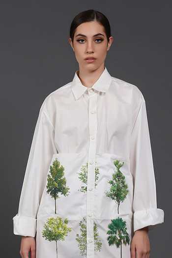 Buy_Samant Chauhan_White Cotton Collared Tree Print Shirt Dress _Online_at_Aza_Fashions