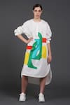Buy_Samant Chauhan_White Cotton Round Neck Funky Color Block Shirt Dress _at_Aza_Fashions