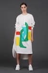 Samant Chauhan_White Cotton Round Neck Funky Color Block Shirt Dress _Online_at_Aza_Fashions