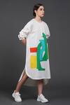 Buy_Samant Chauhan_White Cotton Round Neck Funky Color Block Shirt Dress _Online_at_Aza_Fashions