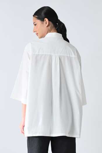 Shop_Samant Chauhan_White Cotton Collared Bitone Shirt _at_Aza_Fashions