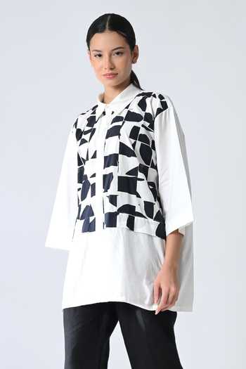 Buy_Samant Chauhan_White Cotton Collared Bitone Shirt _Online_at_Aza_Fashions