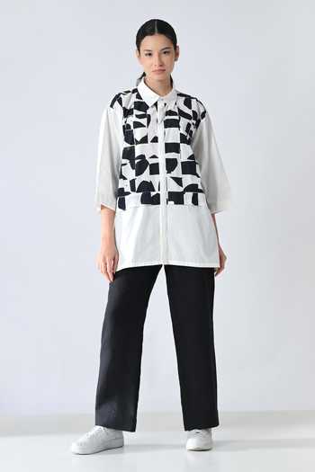 Shop_Samant Chauhan_White Cotton Collared Bitone Shirt _Online_at_Aza_Fashions