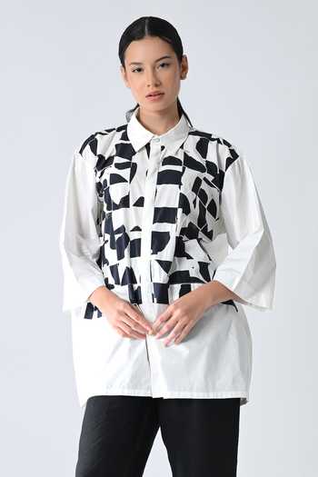 Samant Chauhan_White Cotton Collared Bitone Shirt _at_Aza_Fashions