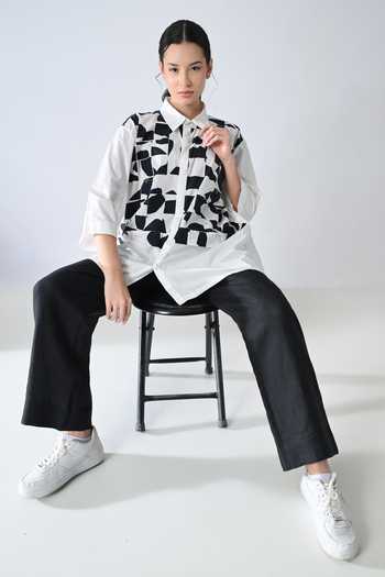 Buy_Samant Chauhan_White Cotton Collared Bitone Shirt 