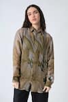 Samant Chauhan_Gray Linen Collared Grace Leaf Shirt _Online_at_Aza_Fashions