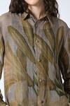 Samant Chauhan_Gray Linen Collared Grace Leaf Shirt _at_Aza_Fashions