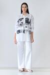 Samant Chauhan White Cotton Collared Black Stone Print Shirt Online at Aza Fashions Samant Chauhan_White Cotton Collared Black Stone Print Shirt _Online_at_Aza_Fashions