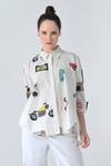 Samant Chauhan_White Cotton Collared Past Scribble Shirt _at_Aza_Fashions