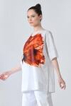 Buy_Samant Chauhan_White Cotton Round Neck Crimson Garden Printed Top _Online_at_Aza_Fashions