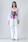 Samant Chauhan_White Cotton Collared Plum Petals Top _Online_at_Aza_Fashions