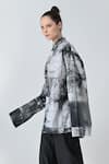 Samant Chauhan_Gray Cotton Mandarin Collar Cracked Print Designer Shirt _Online_at_Aza_Fashions