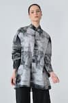 Buy_Samant Chauhan_Gray Cotton Mandarin Collar Cracked Print Designer Shirt _at_Aza_Fashions