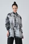 Shop_Samant Chauhan_Gray Cotton Mandarin Collar Cracked Print Designer Shirt _Online_at_Aza_Fashions