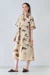 Samant Chauhan_Beige Cotton Collared Abstract Print Shirt Dress _Online_at_Aza_Fashions