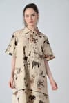 Shop_Samant Chauhan_Beige Cotton Collared Abstract Print Shirt Dress _Online_at_Aza_Fashions