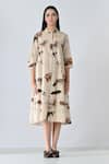 Samant Chauhan Beige Cotton Collared Splash Brown Shirt Dress Online at Aza Fashions Samant Chauhan_Beige Cotton Collared Splash Brown Shirt Dress _Online_at_Aza_Fashions