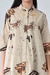 Samant Chauhan Beige Cotton Collared Splash Brown Shirt Dress at Aza Fashions Samant Chauhan_Beige Cotton Collared Splash Brown Shirt Dress _at_Aza_Fashions
