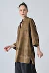 Samant Chauhan_Brown Cotton Embroidery Mandarin Collar Tropical Designer Top _Online_at_Aza_Fashions