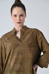 Buy_Samant Chauhan_Brown Cotton Embroidery Mandarin Collar Tropical Designer Top _Online_at_Aza_Fashions