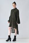 Samant Chauhan_Green Cotton, Viscose Collared Olive Shirt Dress _Online_at_Aza_Fashions
