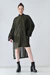 Buy_Samant Chauhan_Green Cotton, Viscose Collared Olive Shirt Dress _Online_at_Aza_Fashions