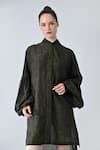 Shop_Samant Chauhan_Green Cotton, Viscose Collared Olive Shirt Dress _Online_at_Aza_Fashions