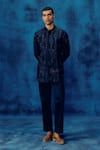 Shop_Mishru_Navy Chanderi Embroidery Blue Vitor Shirt Set _Online_at_Aza_Fashions