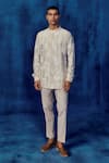 Buy_Mishru_Gray Chanderi Embroidery Designer Vitor Kurta And Pant Set _at_Aza_Fashions
