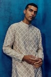 Shop_Mishru_Gray Chanderi Embroidery Designer Elio Kurta Set _Online_at_Aza_Fashions