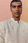 Mishru_Ivory Embroidery Troy Sherwani Set _Online_at_Aza_Fashions