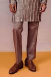 Mishru_Brown Tissue Otto Kurta Set _Online_at_Aza_Fashions
