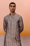 Shop_Mishru_Brown Tissue Otto Kurta Set _at_Aza_Fashions