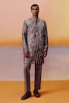 Buy_Mishru_Rose Gold Tissue Embroidery Brown Emir Jacket Set _at_Aza_Fashions