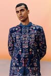 Shop_Mishru_Navy Embroidery Blue Designer Albie Sherwani Set _Online_at_Aza_Fashions