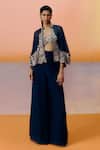 Buy_Mishru_Navy Organza Embroidery Open , Round Blue Kalie Cape Set _Online_at_Aza_Fashions