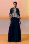 Buy_Mishru_Navy Organza Embroidery Open , Round Blue Kalie Cape Set _at_Aza_Fashions