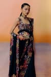 Shop_Mishru_Black Silk Embroidery Square Neck Floral Nysa Saree Set _at_Aza_Fashions
