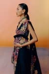 Mishru_Black Silk Embroidery Square Neck Floral Nysa Saree Set _Online_at_Aza_Fashions