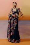 Buy_Mishru_Black Silk Embroidery Square Neck Floral Nysa Saree Set _at_Aza_Fashions