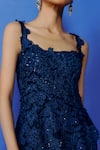 Buy_Mishru_Blue Chiffon Embroidery Square Neck Navy Designer Mischa Gown _Online_at_Aza_Fashions