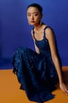 Shop_Mishru_Blue Chiffon Embroidery Square Neck Navy Designer Mischa Gown _Online_at_Aza_Fashions