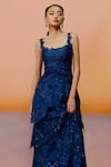 Shop_Mishru_Blue Chiffon Embroidery Square Neck Navy Designer Mischa Gown _at_Aza_Fashions