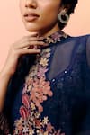 Buy_Mishru_Blue Organza, Satin Embroidery High Neck, Navy Kalie Cape Set _Online_at_Aza_Fashions