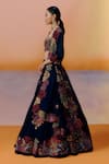 Shop_Mishru_Black Organza, Chiffon Embroidery Square Neck Floral Lehenga Set _at_Aza_Fashions
