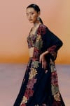 Buy_Mishru_Black Organza, Chiffon Embroidery Square Neck Floral Lehenga Set _Online_at_Aza_Fashions